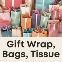 Gift bags, tissue paper, and wrapping paper.