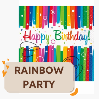 Party supplies with a rainbow theme.
