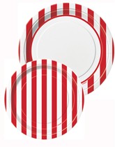 Tableware and decorations printed with red stripes