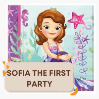 Party supplies and decorations with a theme of Disney's Sofia The First