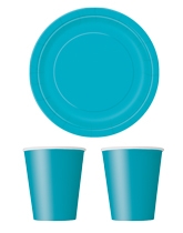 Party tableware themed in Caribbean Teal