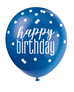 Blue & White Glitz Happy Birthday Latex Balloons 6pk