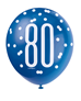 Blue & White Glitz 80th Birthday Latex Balloons 6pk
