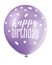 Pink, Purple, White Glitz Happy Birthday Latex Balloons 6pk