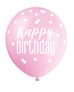 Pink, Purple, White Glitz Happy Birthday Latex Balloons 6pk