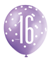 Pink, Purple, White Glitz 16th Birthday Latex Balloons 6pk