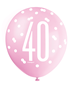 Pink, Purple, White Glitz 40th Birthday Latex Balloons 6pk