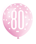 Pink, Purple, White Glitz 80th Birthday Latex Balloons 6pk