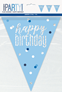 Blue Glitz Happy Birthday Foil Flag Banner 9ft