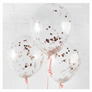 Clear 12" Latex Balloons With Rose Gold Confetti 5pk