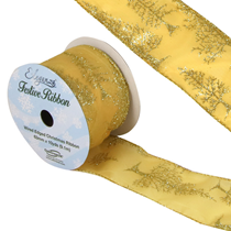 Gold Glitter Christmas Tree Satin Wired Edge 63mm Ribbon 10yds