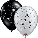 Sparkles and Swirls Black & Silver Latex Balloons 50pk