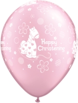 Pink Happy Christening Pony Pearl 11" Latex Balloons 25pk