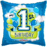 Blue First Birthday Square 18" Foil Balloon