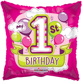 Pink 1st Birthday Square 18" Foil Balloon