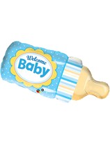 Welcome Baby Blue Bottle 39" Supershape Foil Balloon