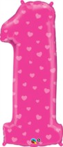 Number 1 Giant Foil Balloon - Pink Hearts 34"