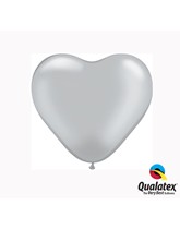 6" Silver Latex Heart Balloons 100pk