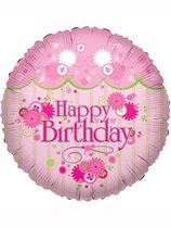Pink Flowers Happy Birthday 18" Foil Balloon