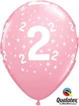 Age 2 Light Pink Star Print 11" Latex Balloons 6pk