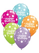 Tropical Assorted 11" Dotty Happy Birthday Balloons 6pk