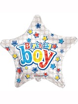 Silver Stars and Presents Birthday Boy 18" Foil Balloon