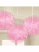 Pink Fluffy Tulle Hanging Decorations 3pk