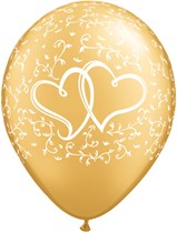 Qualatex 11" Gold Entwined Hearts Latex Balloons 25pk