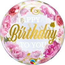 Happy Birthday Pink Peonies 22" Bubble Balloon