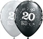 Age 20 Black & Silver Latex 11" Balloons 25pk