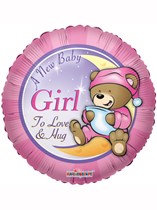 18" Baby Girl Teddy Bear Foil Balloon