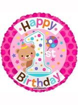 Pink Happy 1st Birthday Teddy Foil Balloon 18"
