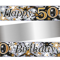 Happy 50th Birthday Gold and Black Holographic Foil Banner 9ft