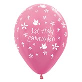 1st Holy Communion Pink Latex Balloons 25pk