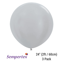 Sempertex Satin Silver 24" Latex Balloons 3pk