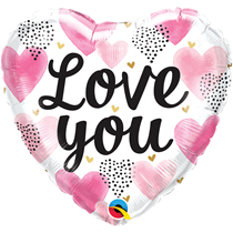 Love You Watercolour Hearts 18" Foil Balloon