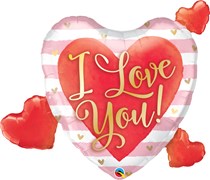 I Love You Pink Stripes & Hearts 37" Large Foil Balloon