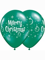 Emerald Green Merry Christmas Ornaments 11" Latex Balloons 6pk
