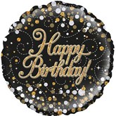Happy Birthday Sparkling Fizz Black 18" Foil Balloon