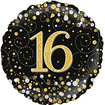 16th Birthday Sparkling Fizz Black 18" Foil Balloon