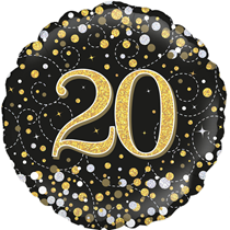 20th Birthday Sparkling Fizz Black & Gold 18" Foil Balloon