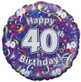 18" 40th Birthday Streamers Holographic Foil Balloon