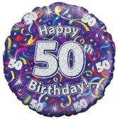 18" 50th Birthday Streamers Holographic Foil Balloon