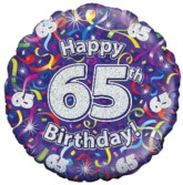 18" 65th Birthday Streamers Holographic Foil Balloon