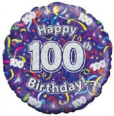 18" 100th Birthday Streamers Holographic Foil Balloon