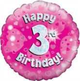 18" 3rd Birthday Pink Holographic Foil Balloon
