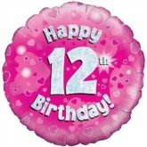 18" 12th Birthday Pink Holographic Foil Balloon