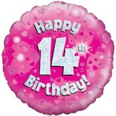 18" 14th Birthday Pink Holographic Foil Balloon