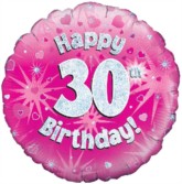 18" 30th Birthday Pink Holographic Foil Balloon