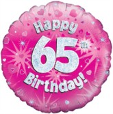 18" 65th Birthday Pink Holographic Foil Balloon